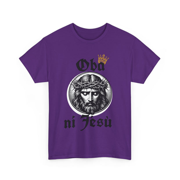 “Oba ni Jésù Crowned King Graphic Tee – Christian Faith Shirt, Spiritual Female T-Shirt, Casual Cotton Wear, Inspirational Gift for Believers”