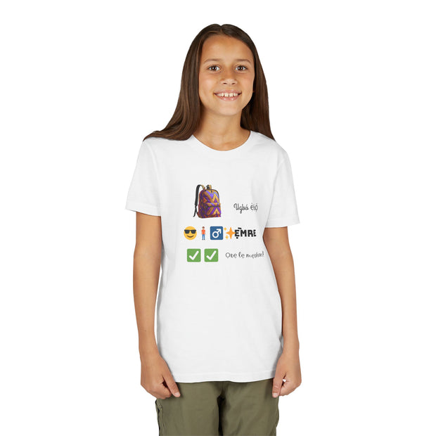 Ugbó ẹ̀kọ́? Ọrẹ. Ẹ̀mre? Ọrẹ lẹ mẹrhen! (School ride? Friend. You’re awesome? Friend, you’re set!) – Urhobo Back-to-School Tee for Kids