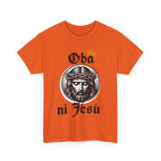 “Oba ni Jésù Crowned King Graphic Tee – Christian Faith Shirt, Spiritual Female T-Shirt, Casual Cotton Wear, Inspirational Gift for Believers”