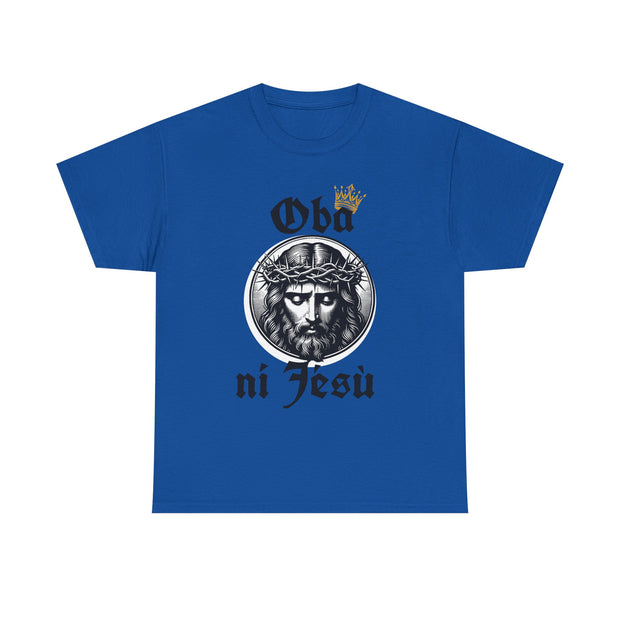 “Oba ni Jésù Crowned King Graphic Tee – Christian Faith Shirt, Spiritual Female T-Shirt, Casual Cotton Wear, Inspirational Gift for Believers”