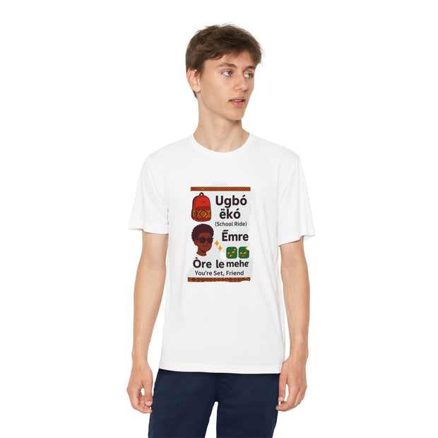 Ugbó ẹ̀kọ́? Ọrẹ. Ẹ̀mre? Ọrẹ lẹ mẹrhen! (School ride? Friend. You’re awesome? Friend, you’re set!) – Urhobo Back-to-School Tee for Kids