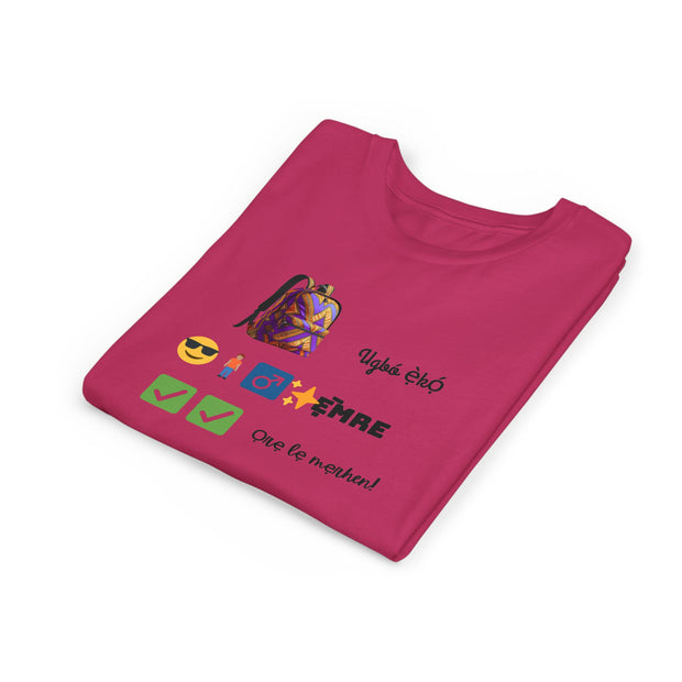 Ugbó ẹ̀kọ́? Ọrẹ. Ẹ̀mre? Ọrẹ lẹ mẹrhen! (School ride? Friend. You’re awesome? Friend, you’re set!) – Urhobo Back-to-School Tee for Kids