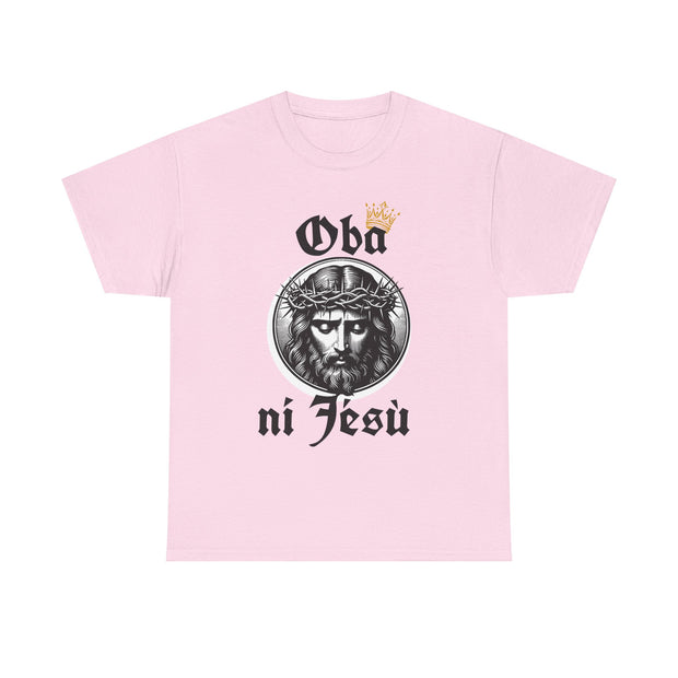 “Oba ni Jésù Crowned King Graphic Tee – Christian Faith Shirt, Spiritual Female T-Shirt, Casual Cotton Wear, Inspirational Gift for Believers”