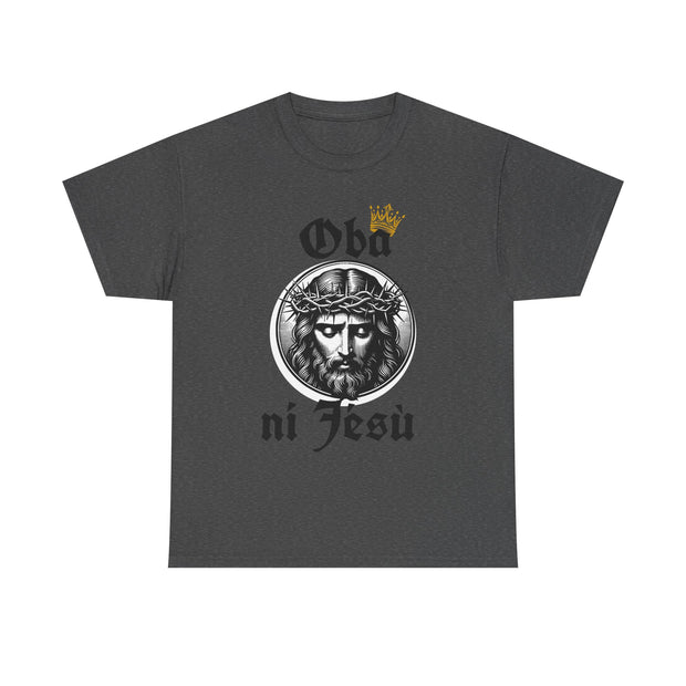“Oba ni Jésù Crowned King Graphic Tee – Christian Faith Shirt, Spiritual Female T-Shirt, Casual Cotton Wear, Inspirational Gift for Believers”