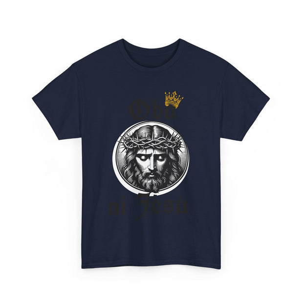 “Oba ni Jésù Crowned King Graphic Tee – Christian Faith Shirt, Spiritual Female T-Shirt, Casual Cotton Wear, Inspirational Gift for Believers”