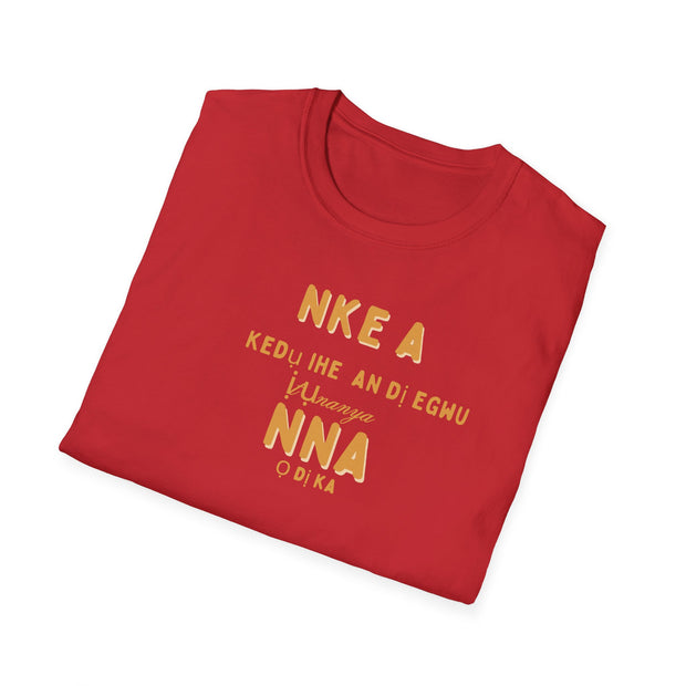 “This is what an amazing Dad looks like – Men’s Softstyle T-Shirt | Cultural Message: ‘KEDỤ IHE A DỊ ÉGWU ỊTỤNANYA NNA Ọ DỊ KA’ | Perfect Gift for Fathers”