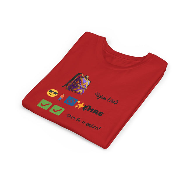 Ugbó ẹ̀kọ́? Ọrẹ. Ẹ̀mre? Ọrẹ lẹ mẹrhen! (School ride? Friend. You’re awesome? Friend, you’re set!) – Urhobo Back-to-School Tee for Kids