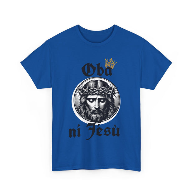 “Oba ni Jésù Crowned King Graphic Tee – Christian Faith Shirt, Spiritual Female T-Shirt, Casual Cotton Wear, Inspirational Gift for Believers”