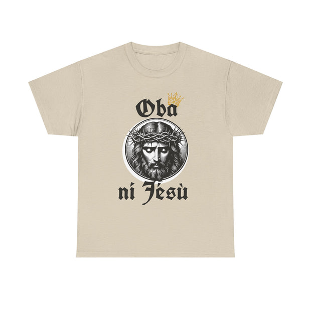“Oba ni Jésù Crowned King Graphic Tee – Christian Faith Shirt, Spiritual Female T-Shirt, Casual Cotton Wear, Inspirational Gift for Believers”