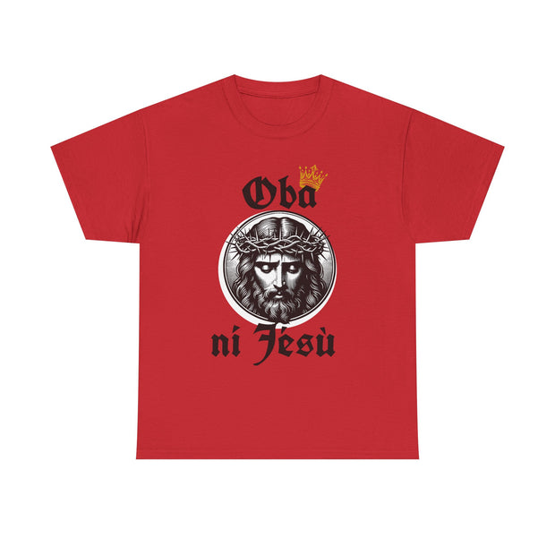 “Oba ni Jésù Crowned King Graphic Tee – Christian Faith Shirt, Spiritual Female T-Shirt, Casual Cotton Wear, Inspirational Gift for Believers”