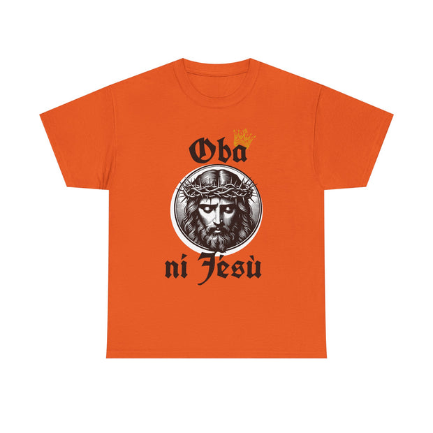 “Oba ni Jésù Crowned King Graphic Tee – Christian Faith Shirt, Spiritual Female T-Shirt, Casual Cotton Wear, Inspirational Gift for Believers”
