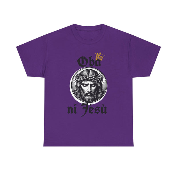 “Oba ni Jésù Crowned King Graphic Tee – Christian Faith Shirt, Spiritual Female T-Shirt, Casual Cotton Wear, Inspirational Gift for Believers”