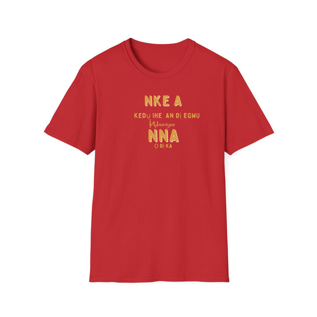 “This is what an amazing Dad looks like – Men’s Softstyle T-Shirt | Cultural Message: ‘KEDỤ IHE A DỊ ÉGWU ỊTỤNANYA NNA Ọ DỊ KA’ | Perfect Gift for Fathers”
