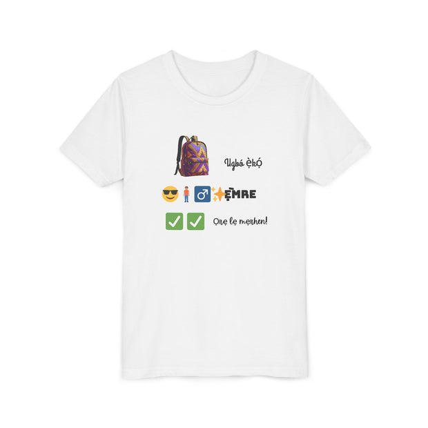 Ugbó ẹ̀kọ́? Ọrẹ. Ẹ̀mre? Ọrẹ lẹ mẹrhen! (School ride? Friend. You’re awesome? Friend, you’re set!) – Urhobo Back-to-School Tee for Kids