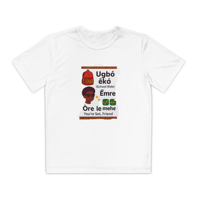 Ugbó ẹ̀kọ́? Ọrẹ. Ẹ̀mre? Ọrẹ lẹ mẹrhen! (School ride? Friend. You’re awesome? Friend, you’re set!) – Urhobo Back-to-School Tee for Kids