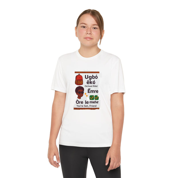 Ugbó ẹ̀kọ́? Ọrẹ. Ẹ̀mre? Ọrẹ lẹ mẹrhen! (School ride? Friend. You’re awesome? Friend, you’re set!) – Urhobo Back-to-School Tee for Kids